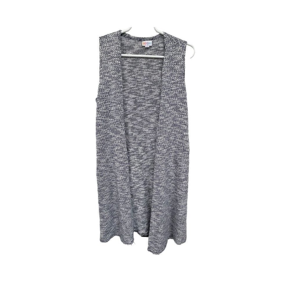 LulaRoe Open Duster Vest Long Blue Navy White‎ Size L